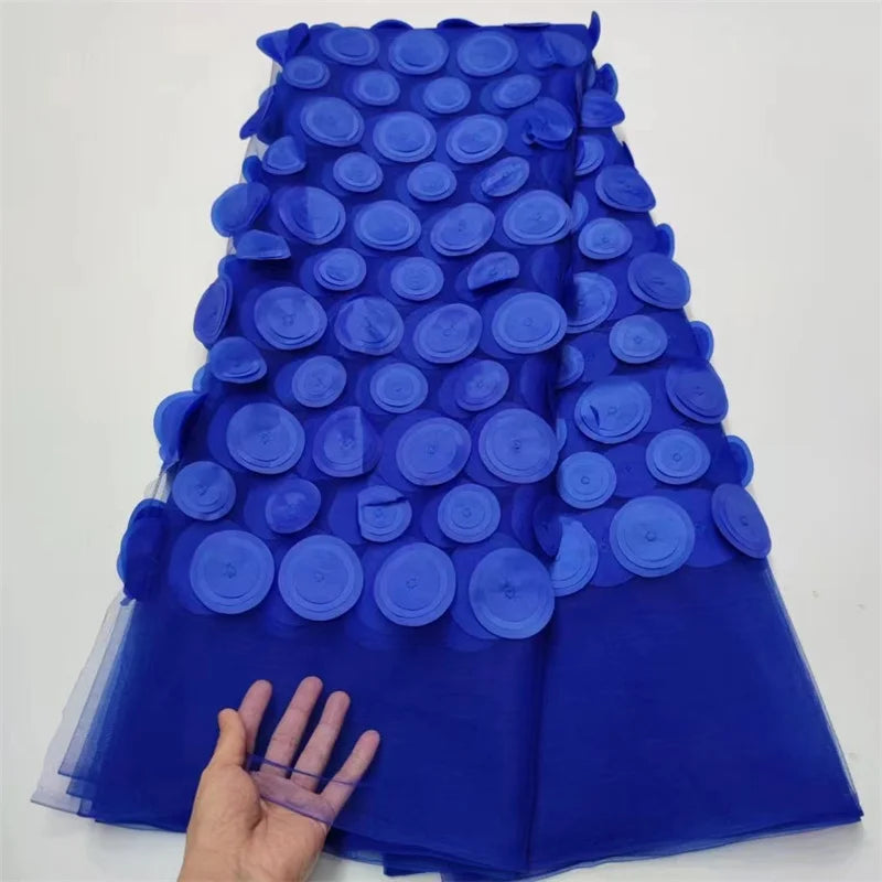 tissu polyester dentelle bleu royal rose vif élégant texturé circles relief occasion partie