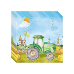 assiettes gobelets serviettes tracteur champ enfants vert bleu anniversaire fête campagne printemps
