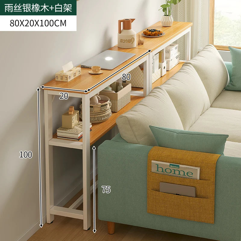 table d'appoint moderne bois naturel blanc poches plateau serviettes tasse