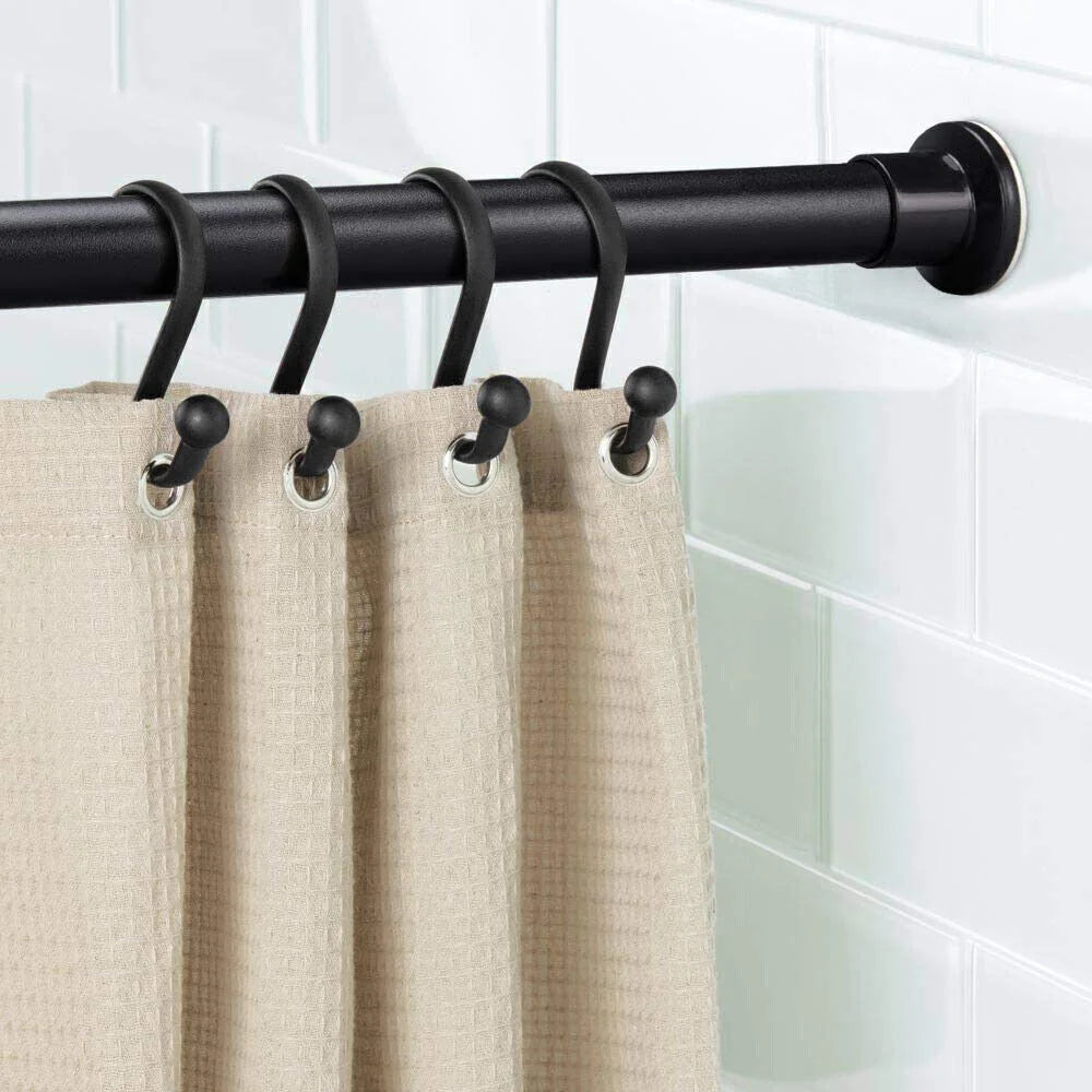 tige rideau douche ajustable noir blanc texture lisse moderne anneaux suspension support tension haute