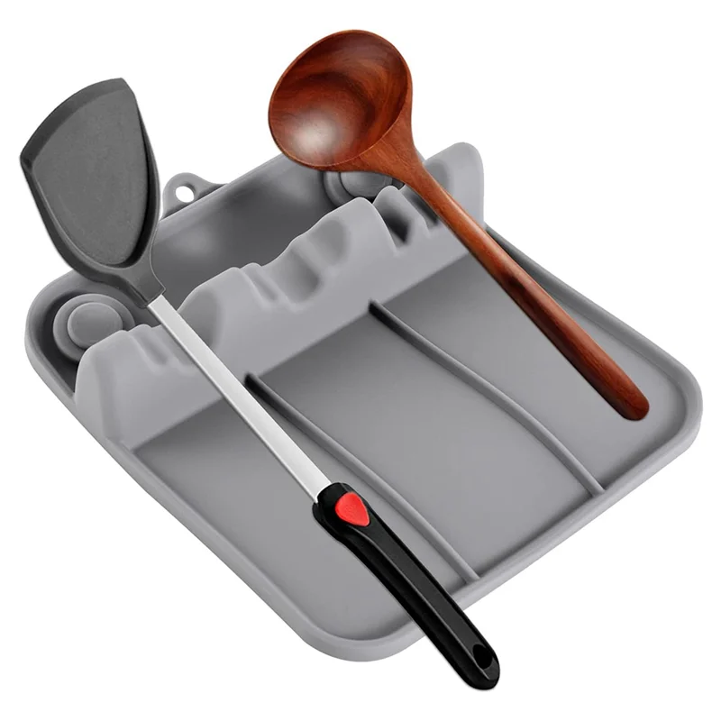 support vaisselle pliable gris moderne cuillère spatule couteau poignée rouge ustensiles cuisine