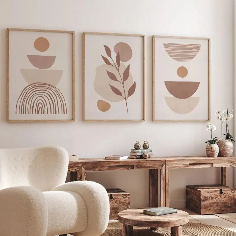 toile d'art abstraite minimaliste beige marron simple lignes contemporaine décoration maison erotique geometrique