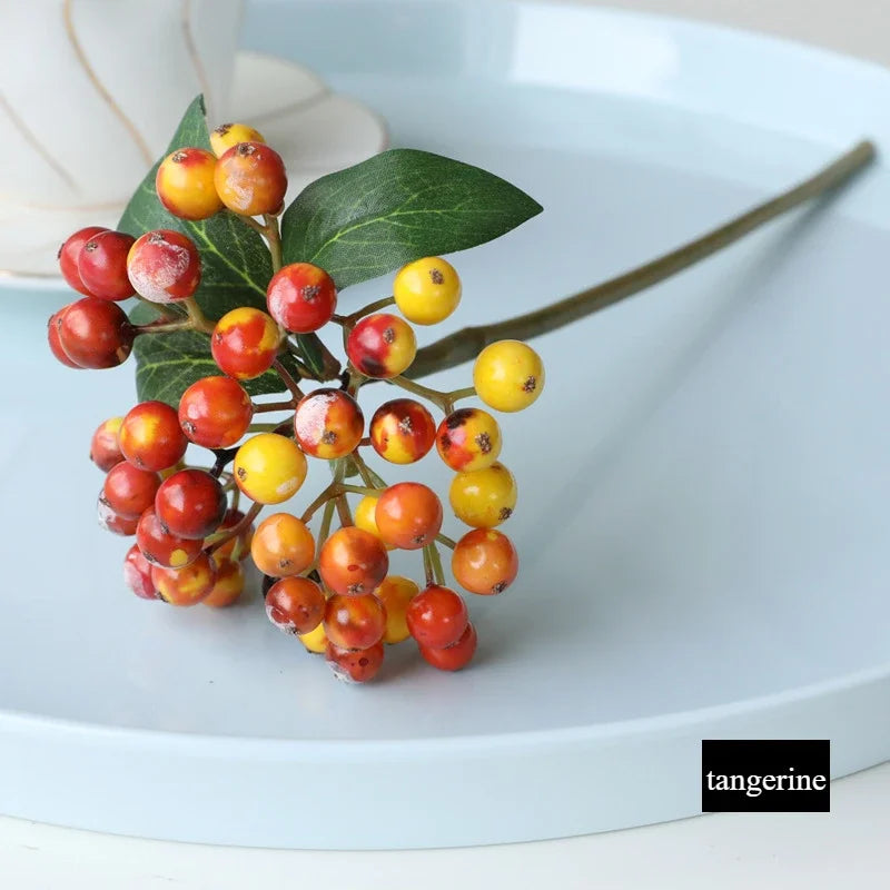 Bouquet artificiel baies rouge bleu vert feuilles naturel intérieur extérieur 30CM