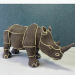 statuette rhinocéros marron foncé texture granuleuse décoratif animalier doré grande petite