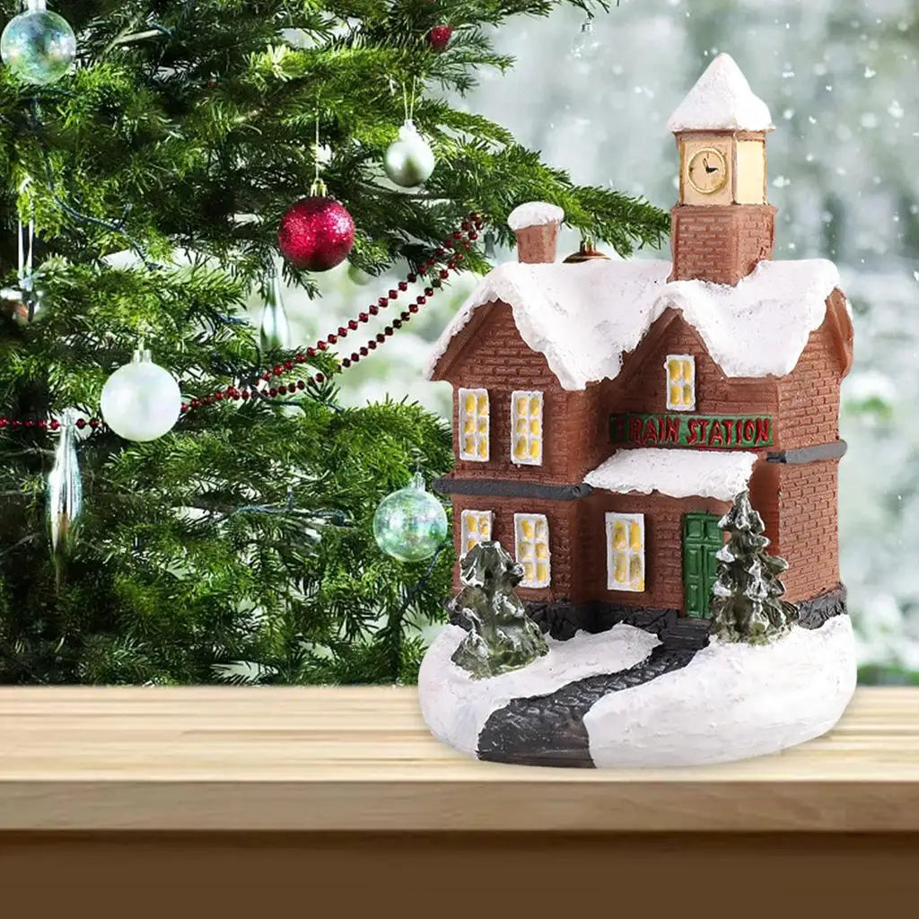décoration noël miniature résine maison village ornements portes fenêtres toits cheminées