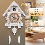 horloge murale classique château oiseaux feuilles fenêtres salon blanc