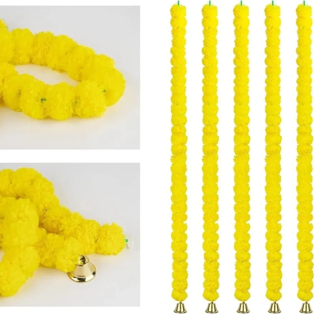guirlandes decoratives fleurs marigolds jaune orange rouge decoration diwali festif traditionnel