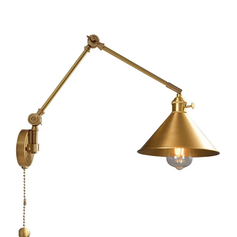 lampe murale industrielle dorée lisse fixée mur interrupteur câble électrique moderne cuisine chambre
