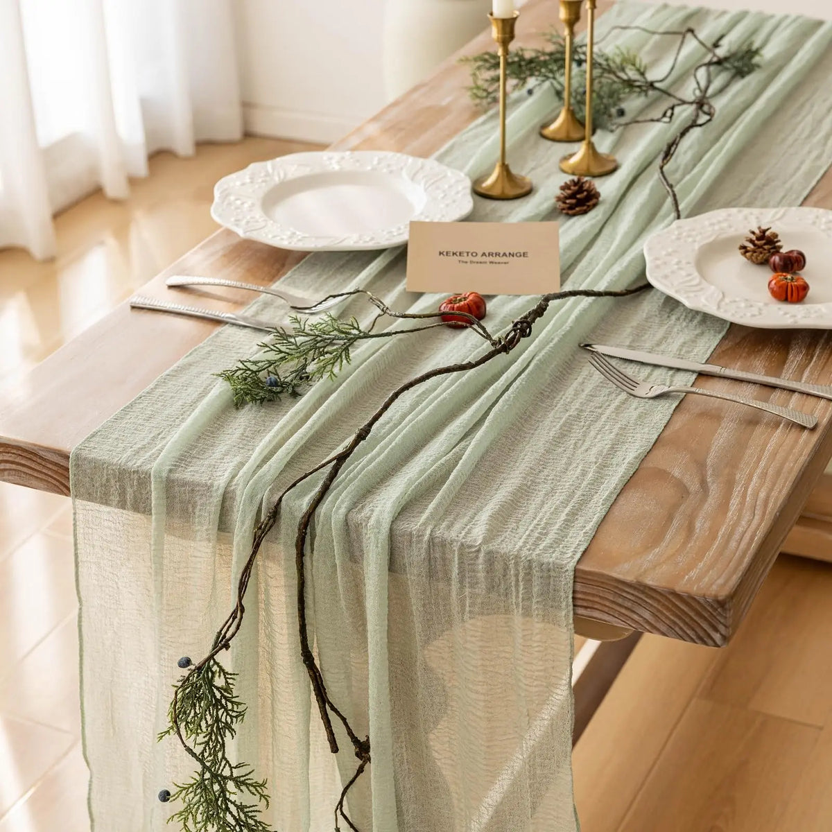 chemin table vert pastel rayures horizontales classique opaque maison polyester coton deco reception mariage