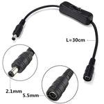 interrupteur led noir moderne adhésif câble 30cm connecteurs 5.5mm 2.1mm 24v 3amps