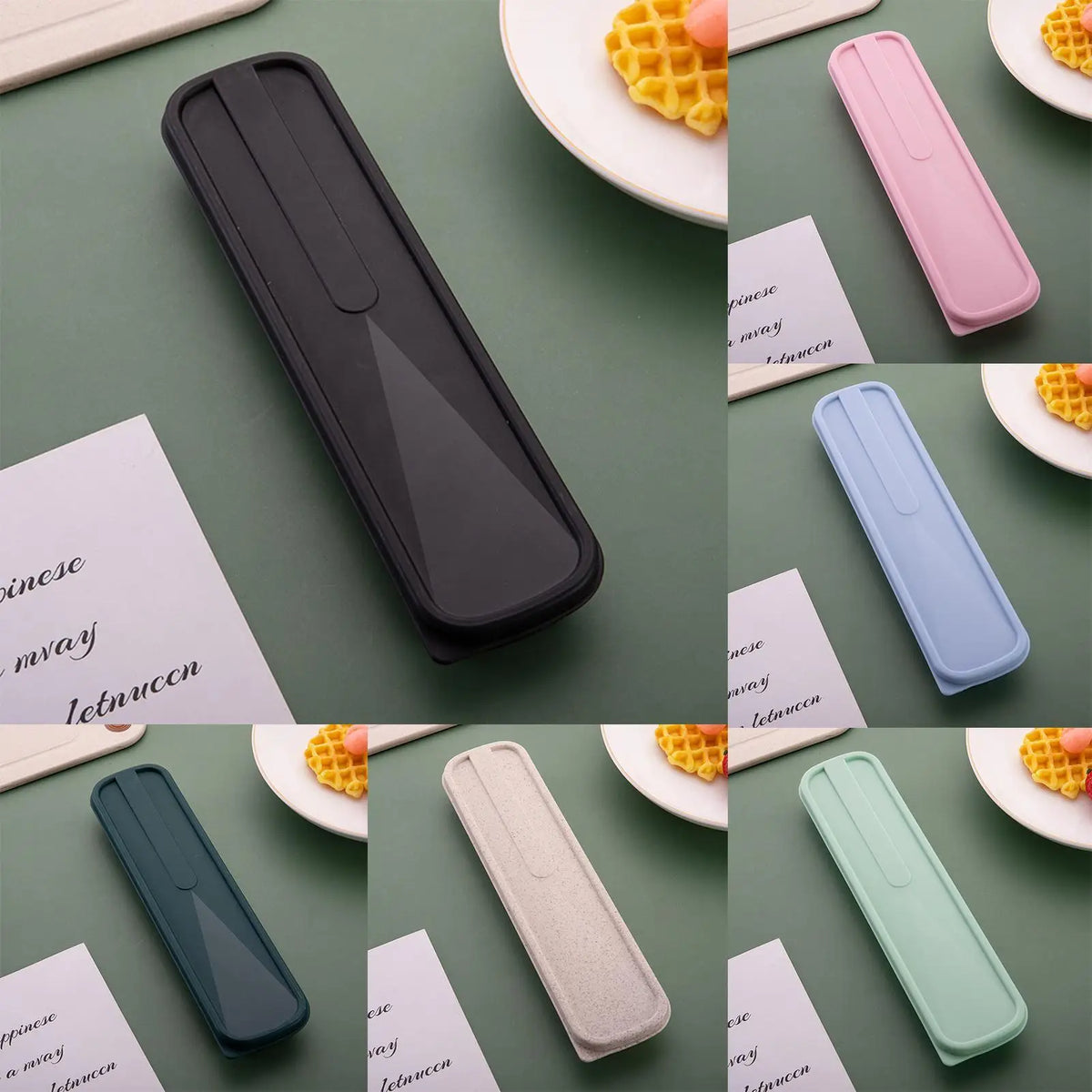 boîte gâteaux moderne bambou noir gris clair pastel rose bleu compartment couvercle minimaliste