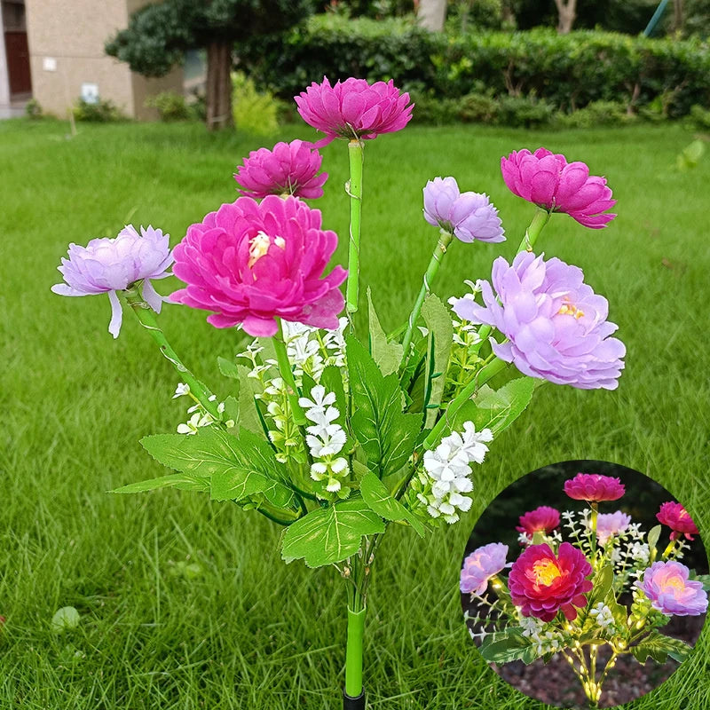 fleurs artificielles lumineuses rouge rose jaune blanche modernes extérieures patio jardin decoration fete noel