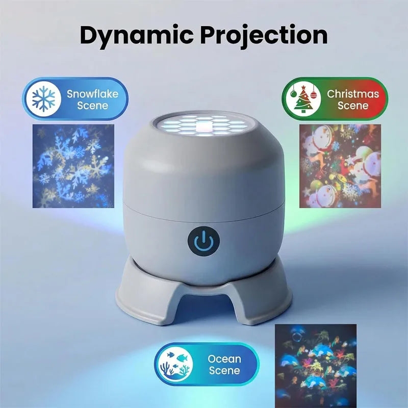 projecteur led ambiance blanc moderne pied antidérapant ajustable usb nocturne dynamique flocons noël océan