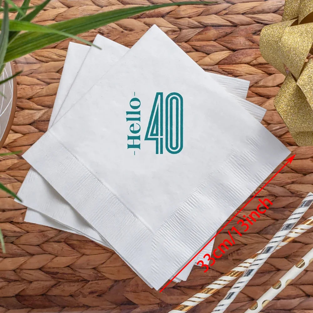 serviettes papier hello 40 anniversaire mariage décoration vert blanc festive