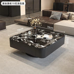 table basse carrée salon minimaliste marbre noir blanc tiroir métal solide