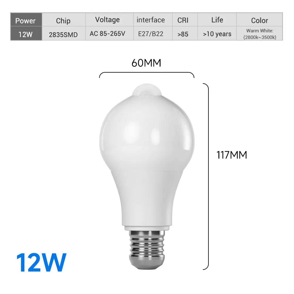 ampoule led e27 blanc moderne capteur mouvement infrarouge intelligent lumière chaude auto interrupteur