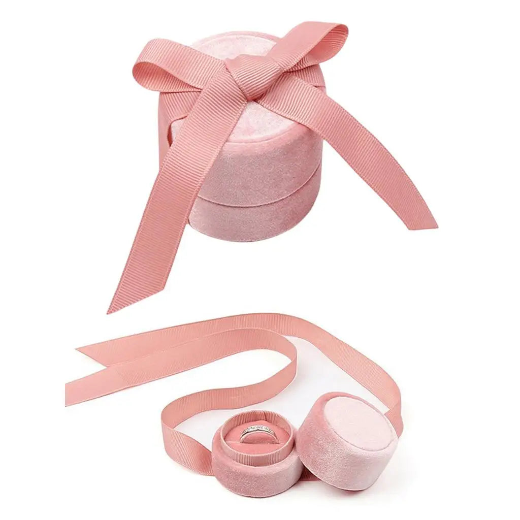 boîte bijoux velours rose clair classique rangement anneaux colliers portable