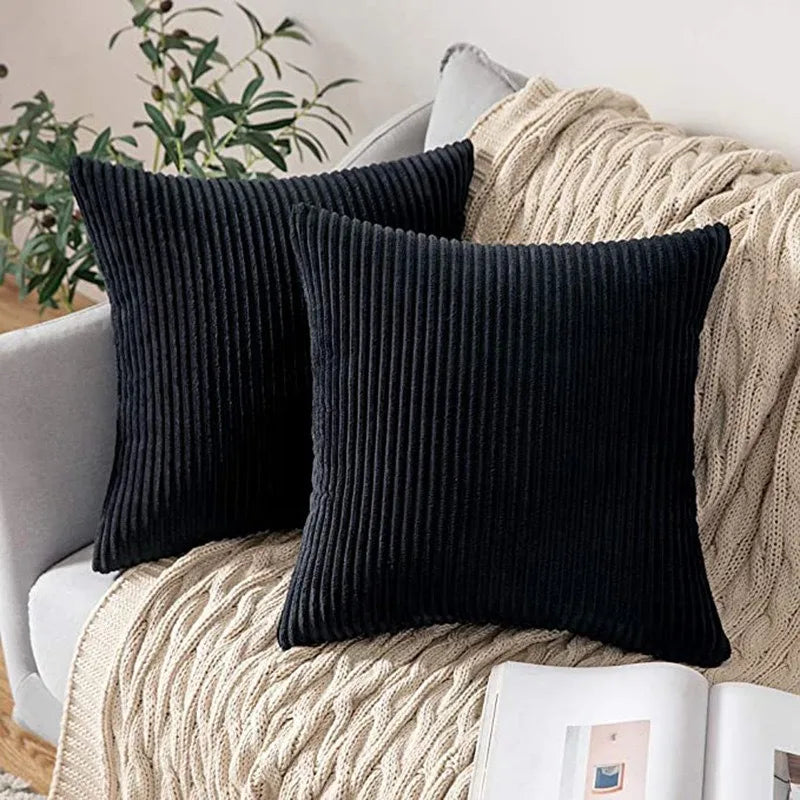 housse coussin velours côtelé rayée beige décorative canapé salon lit moderne doux