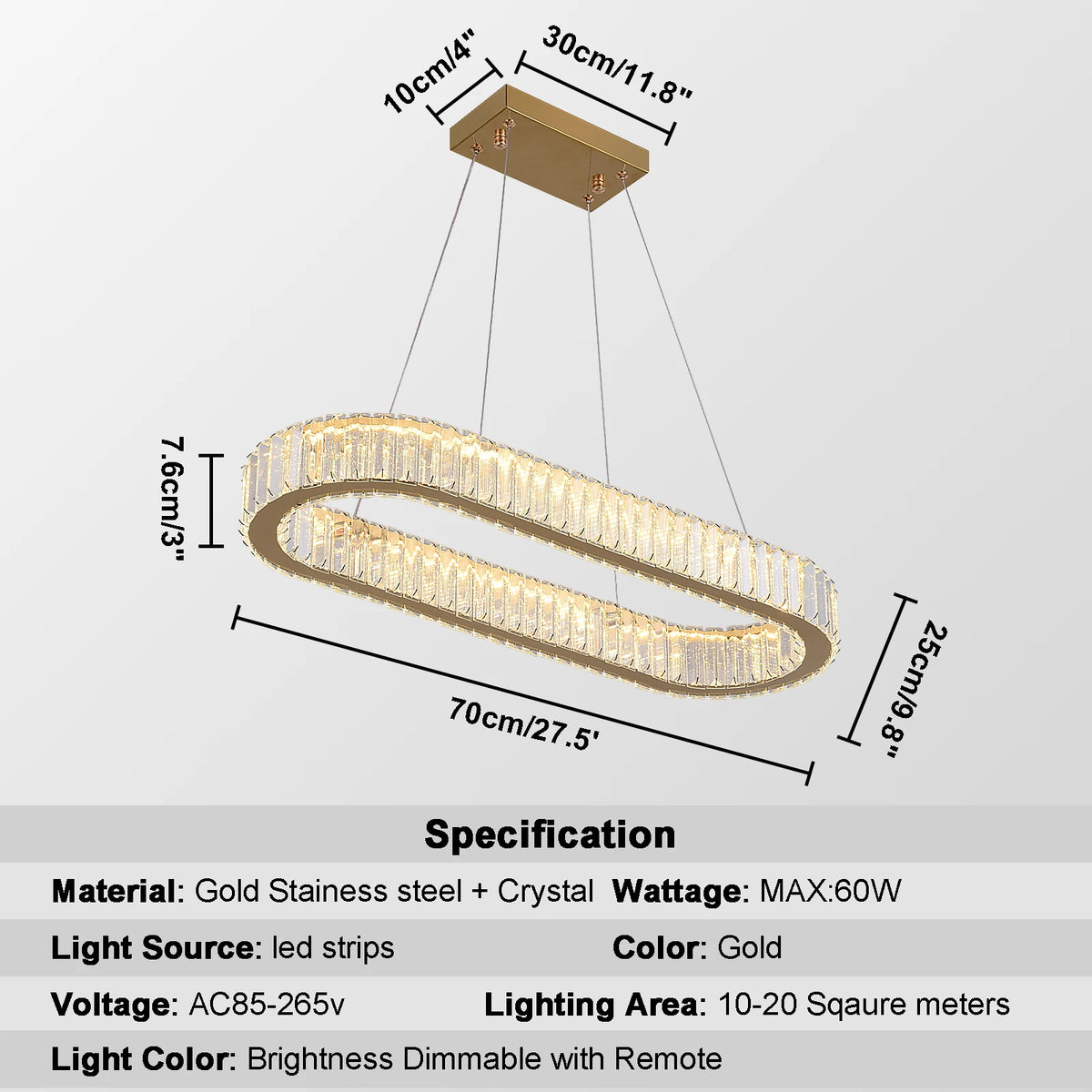suspension lumineuse moderne cristal transparent doré télécommande haute luminosité chambre salon