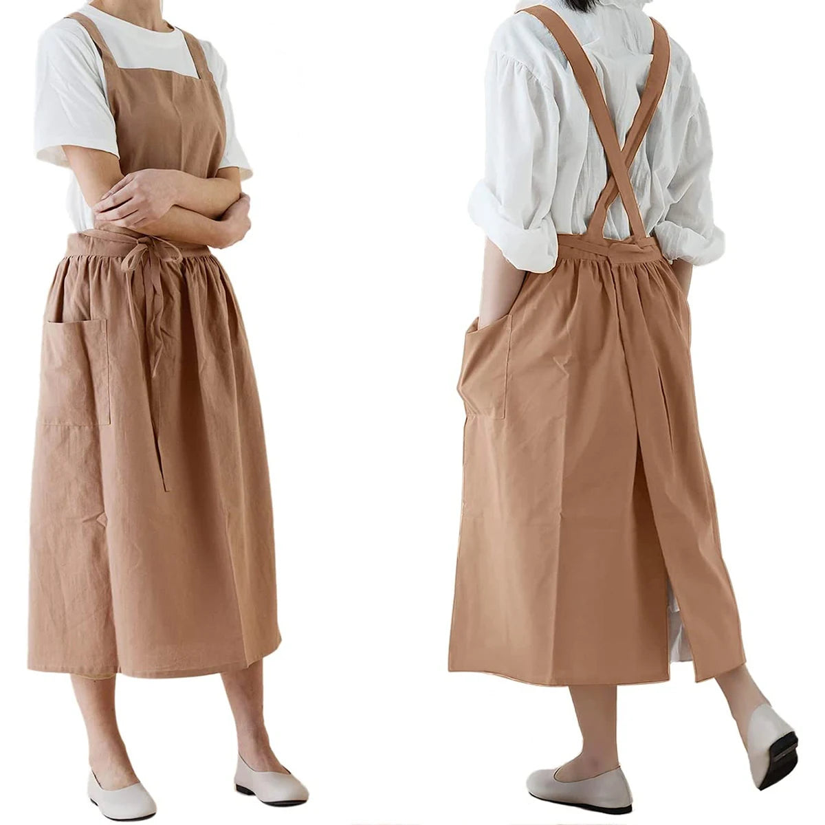 tablier cuisine femme coton beige rose rouge noir uni classique croché poche ajustable