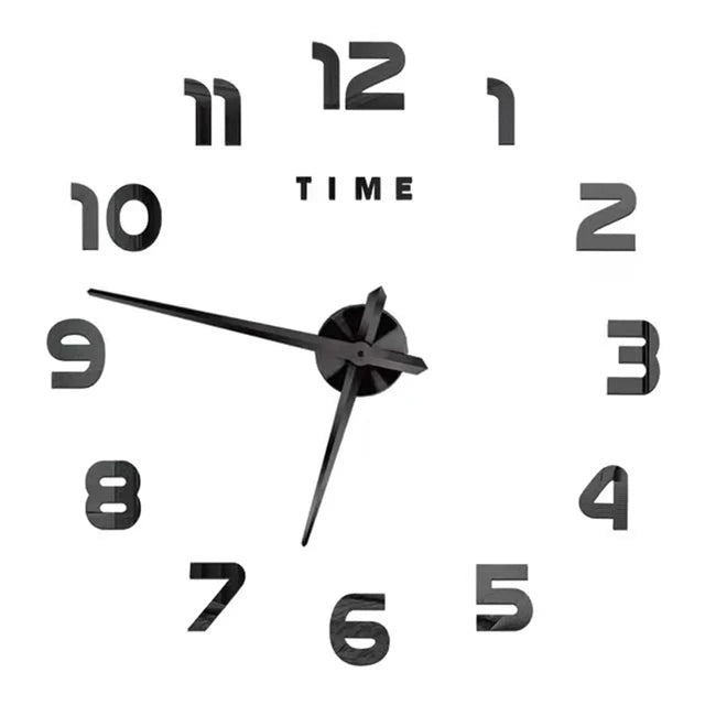 horloge murale moderne quartz aiguille adhésive noir doré salon grande taille