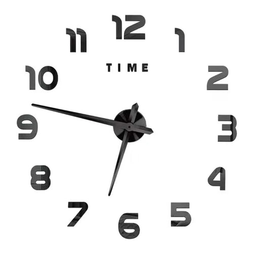 horloge murale moderne quartz aiguille adhésive noir doré salon grande taille
