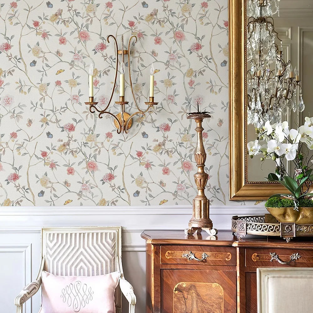 papier peint vinyle fleurs feuilles classique imperméable résistant l'eau salon chambre cuisine moderne