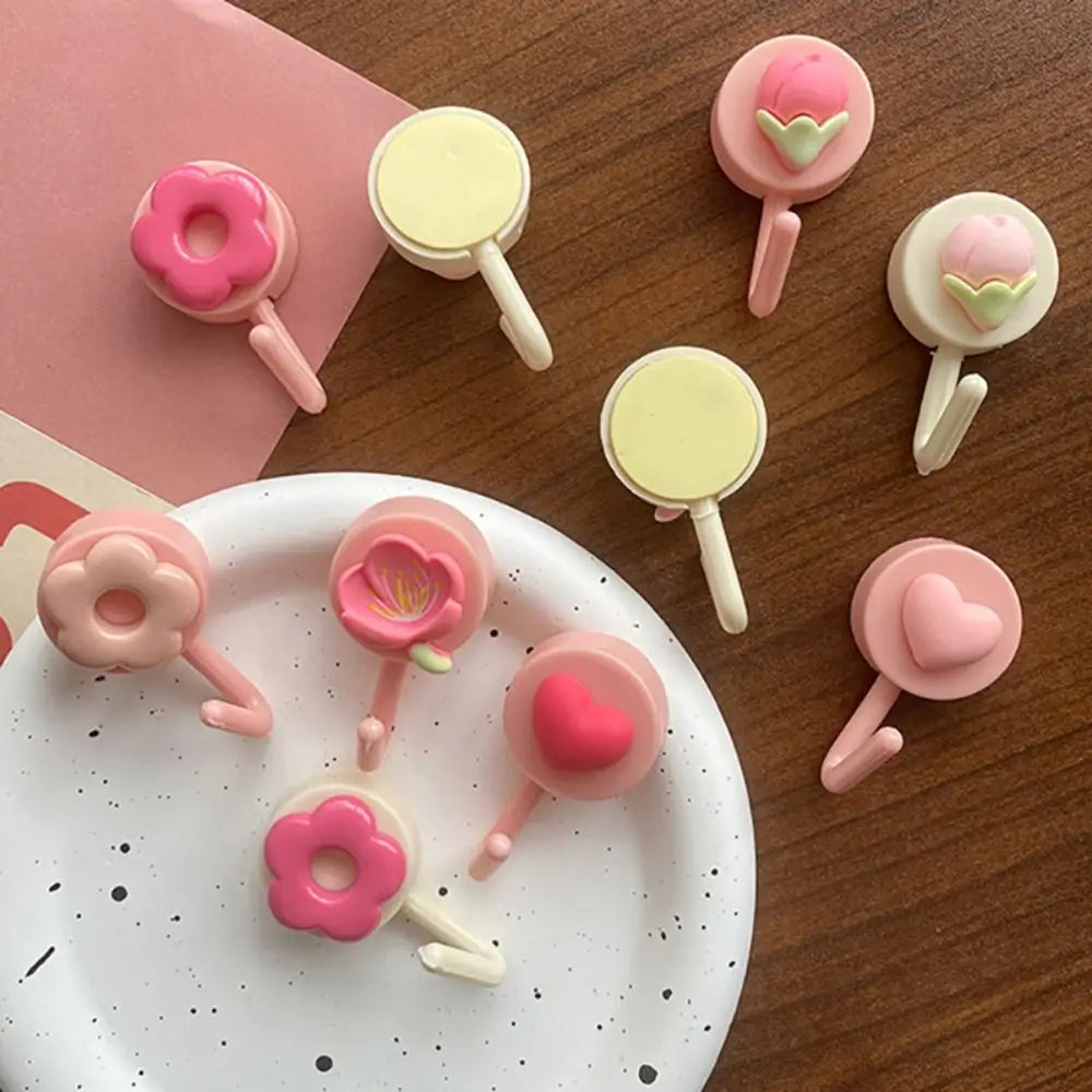 porte clés fleurs coeurs donuts rose blanc créatif mignon auto adhésif multifonctionnels