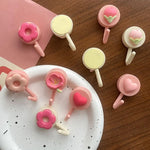porte clés fleurs coeurs donuts rose blanc créatif mignon auto adhésif multifonctionnels