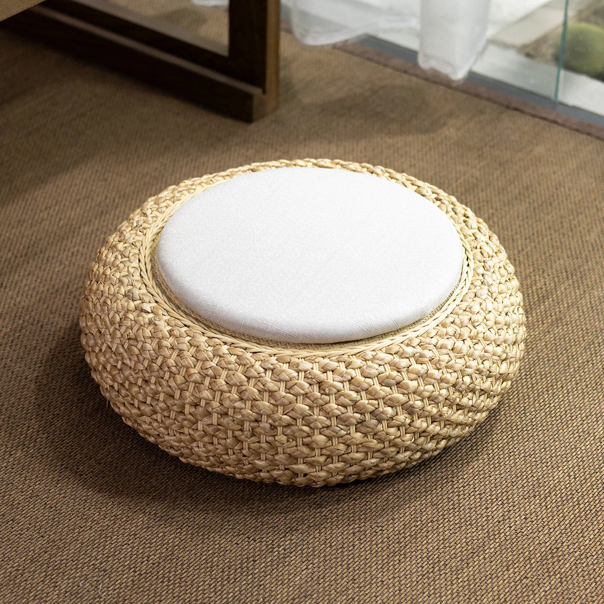 coussin sol rustique tissé floral anti décubitus coton paille meditation relaxation salon