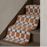 tapis d'escalier moderne beige bleu carreaux géométriques antidérapant intérieur extérieur adultes