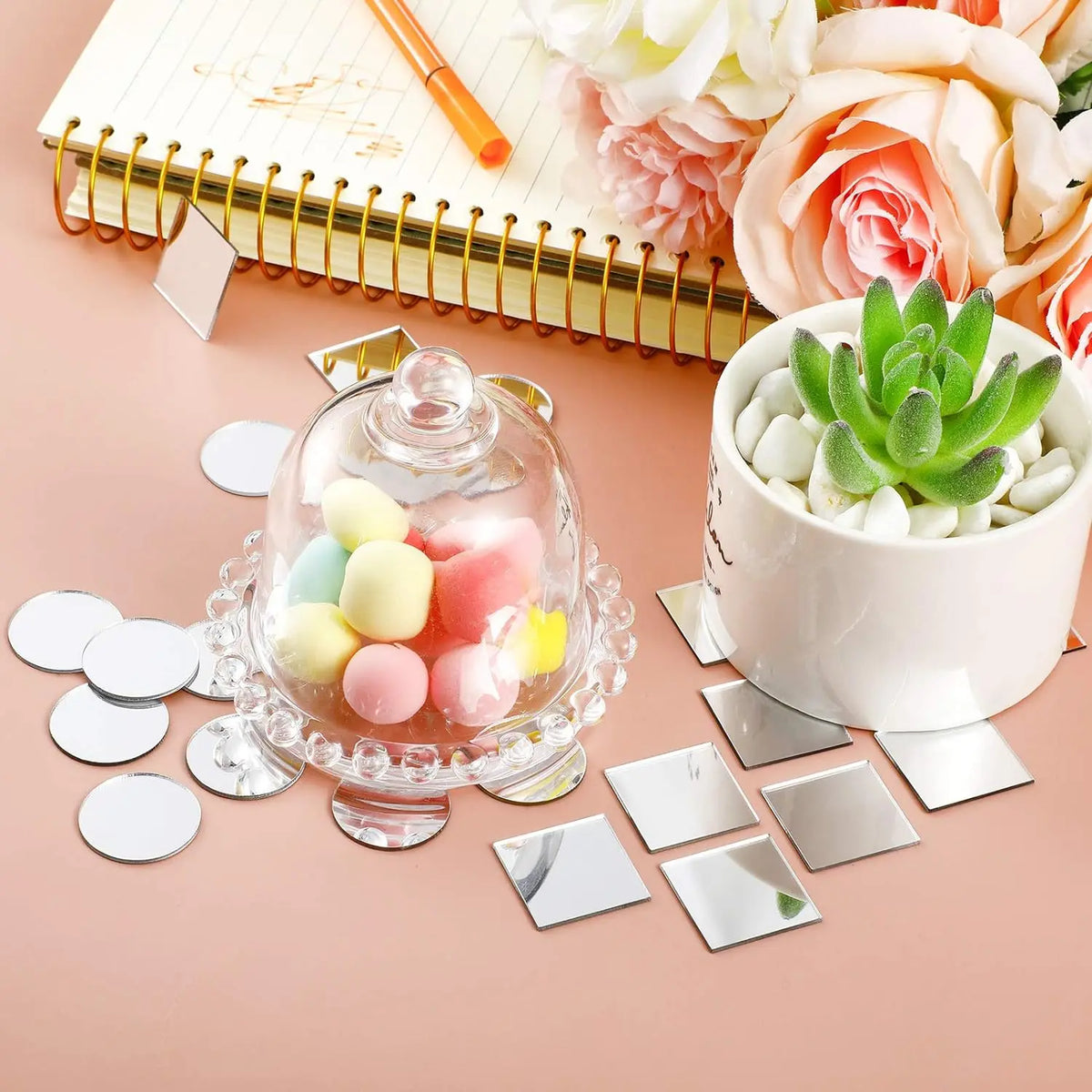miroirs autocollants muraux argentés formes géométriques modernes décoration intérieure bricolage DIY 100 pièces transparents