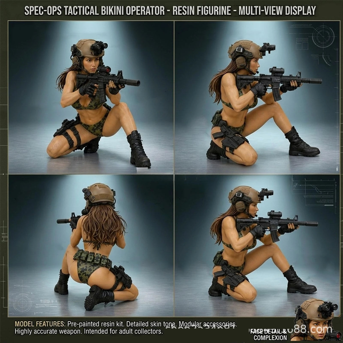 statue resine camouflage vert noir figurine tactique nvg arme vêtements tactiques bottes sac médical