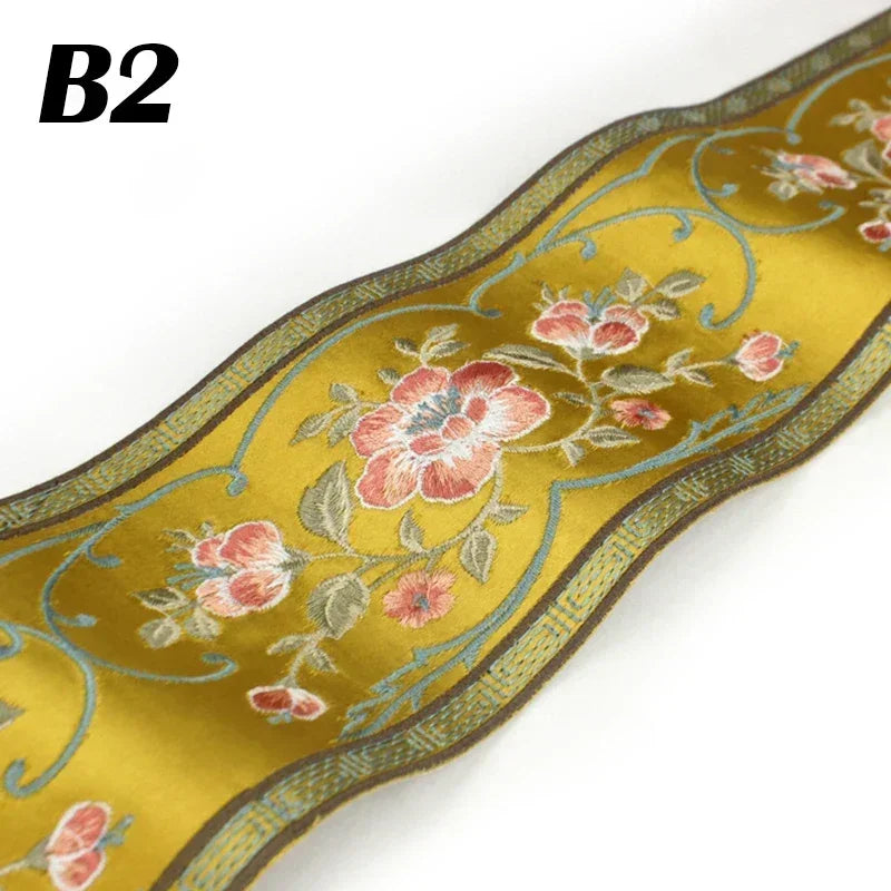 ruban décoratif floral brodé classique opacité bleu rouge orange jaune marron traditionnel 20cm