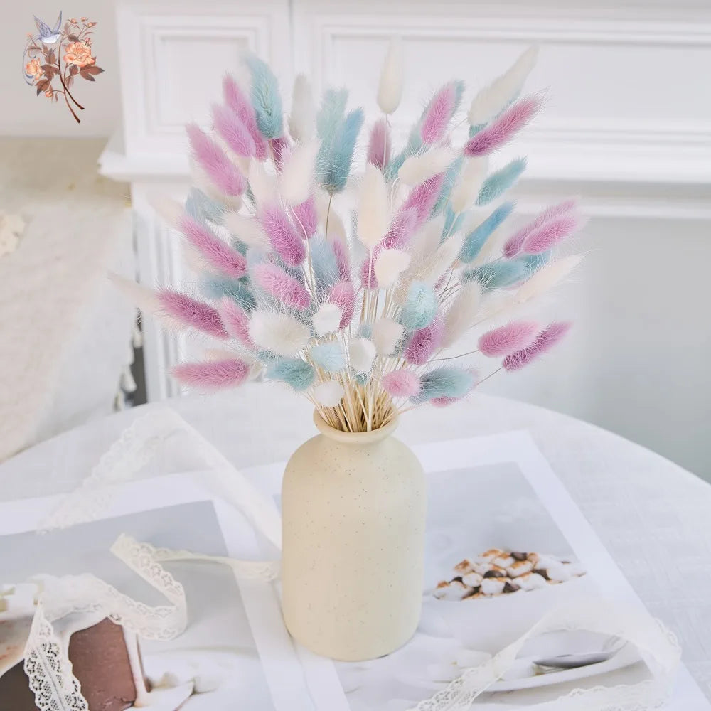 bouquet pampas séchés blanc rose bleu boho fluffly décoration maison anniversaire mariage party