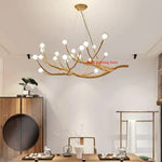 Suspension lumineuse moderne dorée branches naturelles translucides ampoules led g4