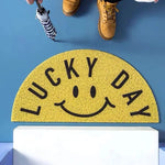 tapis moderne jaune violet gris imprimé smiley lucky day feet salon entrée imperméable