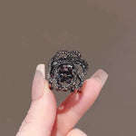 bague vintage élégante fleurs strass noir argenté femme quatre saisons decoration