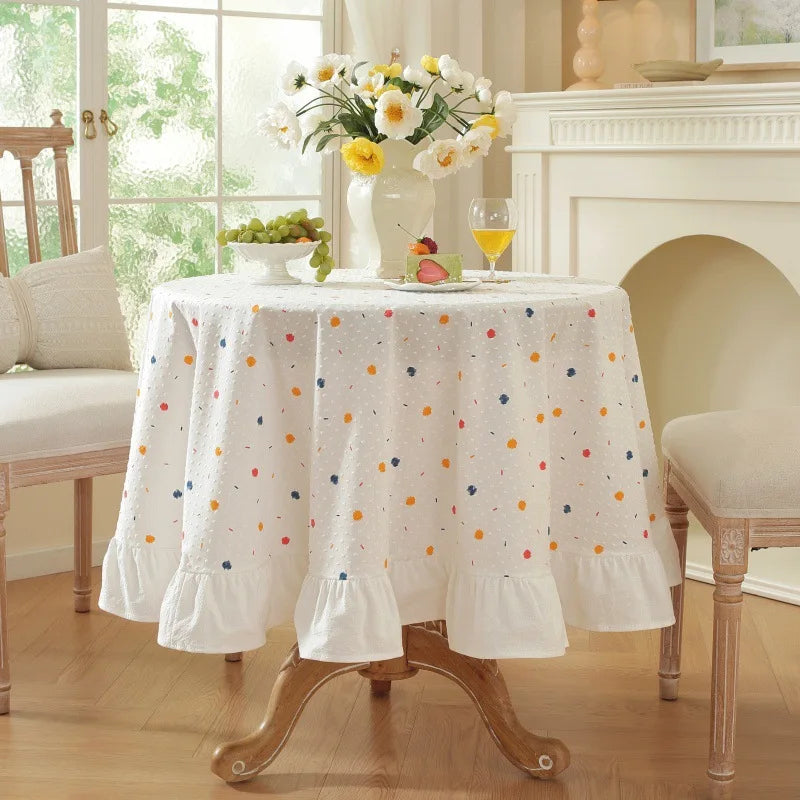 nappe table coton pois multicolores blanc coréenne classique extérieur mariage festive