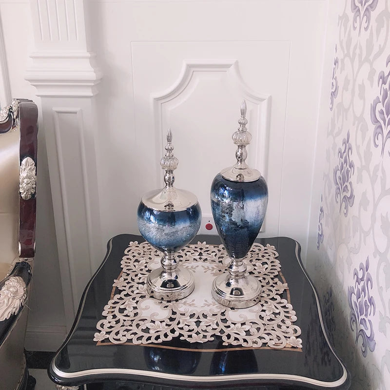 vases décoratifs bleu doré texture miroir opacité classique base solide