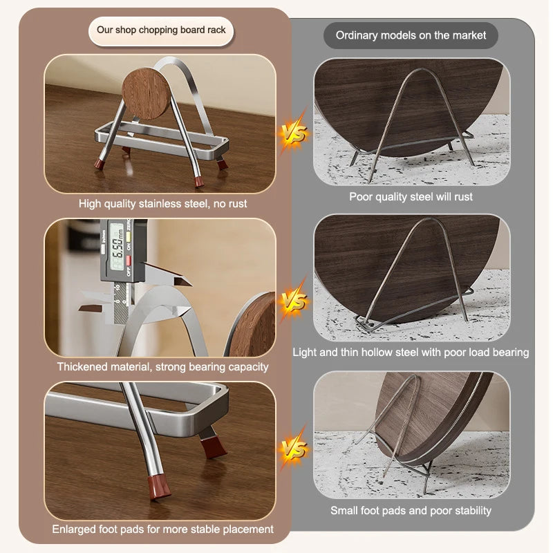 porte planches découper acier inoxydable bois finition brillante moderne réutilisable multifonctionalité fixations articulées argent