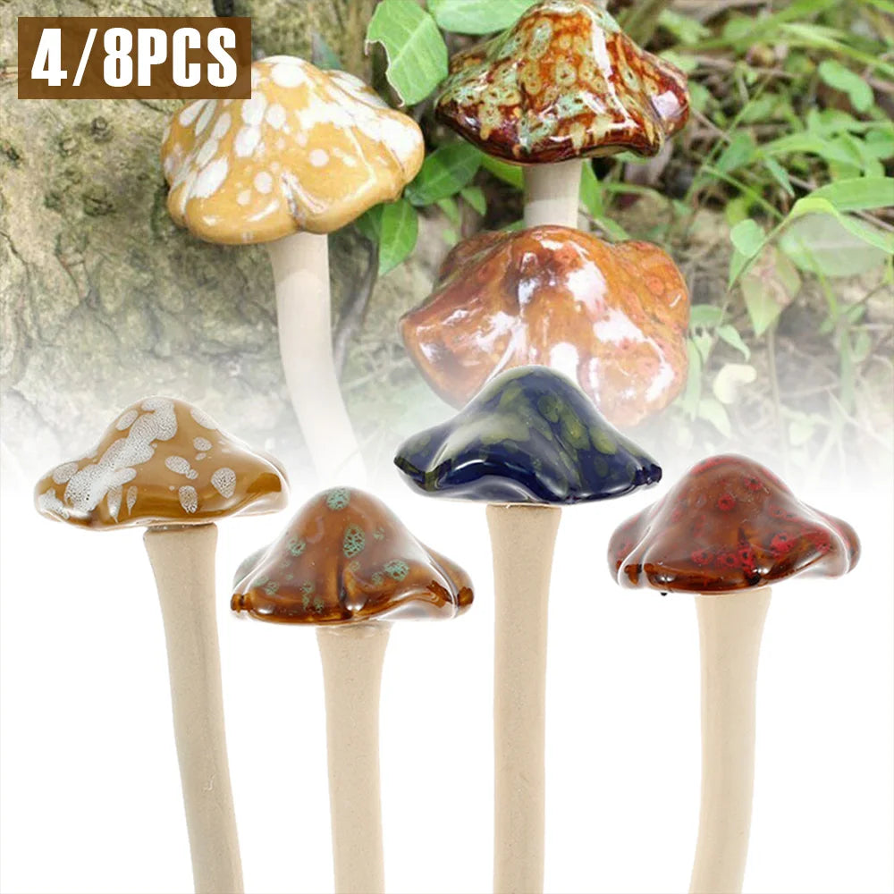 champignons décoratifs céramique marron bleu rouge marbré nature rustique jardinextérieur 4ou8pièces