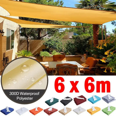 Voile d'ombrage imperméable carrée 6x6m installée sur une terrasse moderne
