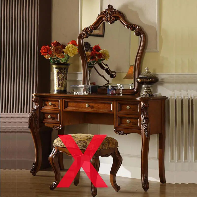 maquillage miroir intégré tabouret bois clair classique ornements détails sculptés