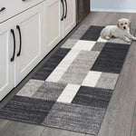 tapis moderne géométrique polyester antidérapant imperméable entrée couloir sol gris beige