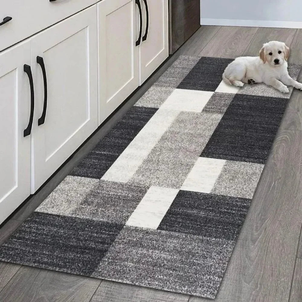tapis moderne géométrique polyester antidérapant imperméable entrée couloir sol gris beige