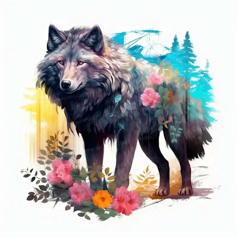autocollant mural loup aquarelle décoration chambre enfant salon sticker animal décoratif mural artistique