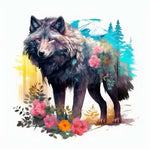 autocollant mural loup aquarelle décoration chambre enfant salon sticker animal décoratif mural artistique