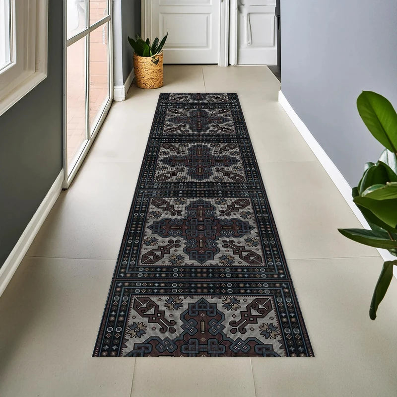 tapis moderne géométrique noir gris beige antidérapant polypropylène polyester salon entrée durable déco