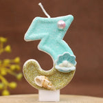bougies numériques forme chiffres glitter thème marin anniversaire turquoise doré blanc coquillages clips
